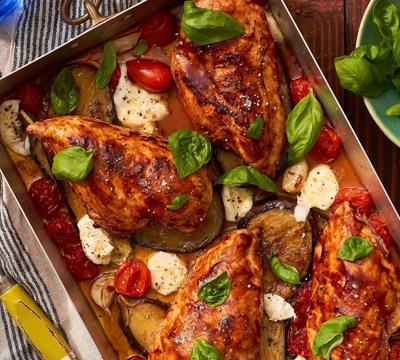 Balsamic Chicken with Eggplant, Tomato & Mozzarella
