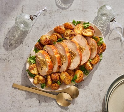 Garlic & Thyme Boneless Roast Turkey with Garlic Butter Potatoes