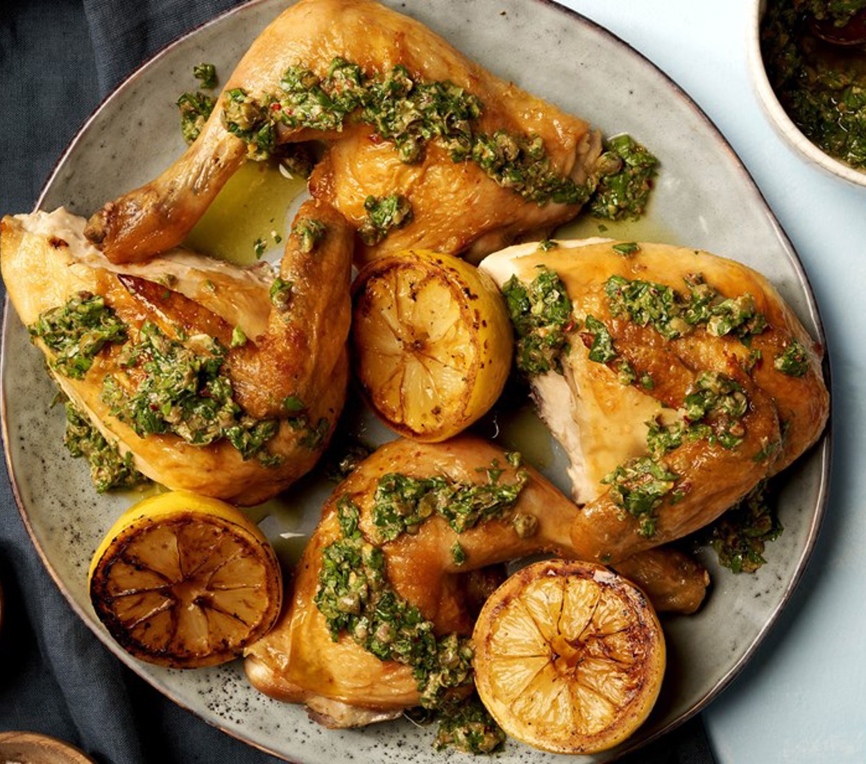 Lemon Butterflied Chicken with Salsa Verde