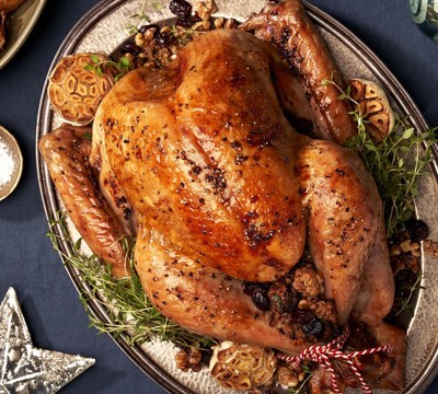 Roasted Turkey with Cranberry, Bacon & Spiced Walnut Stuffing