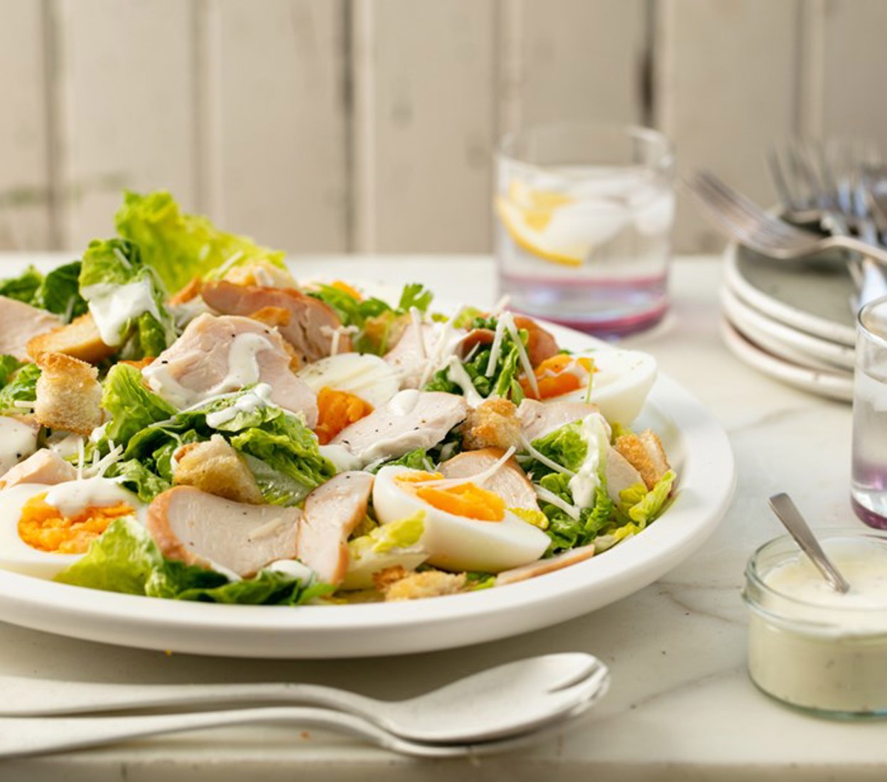 Caesar Salad with Avocado & Sliced Smoked Chicken