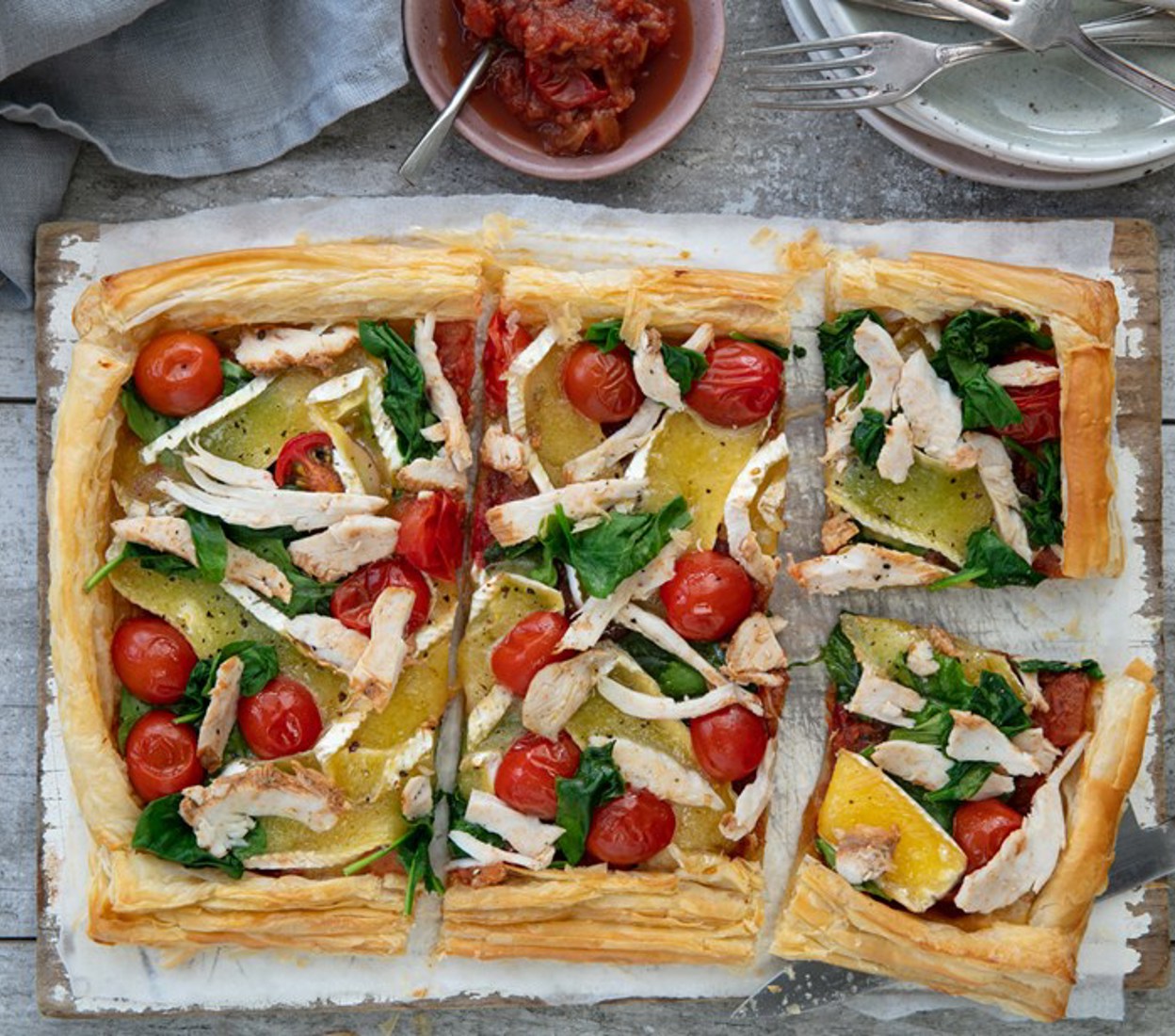 Shredded Roast Chicken & Brie Tart